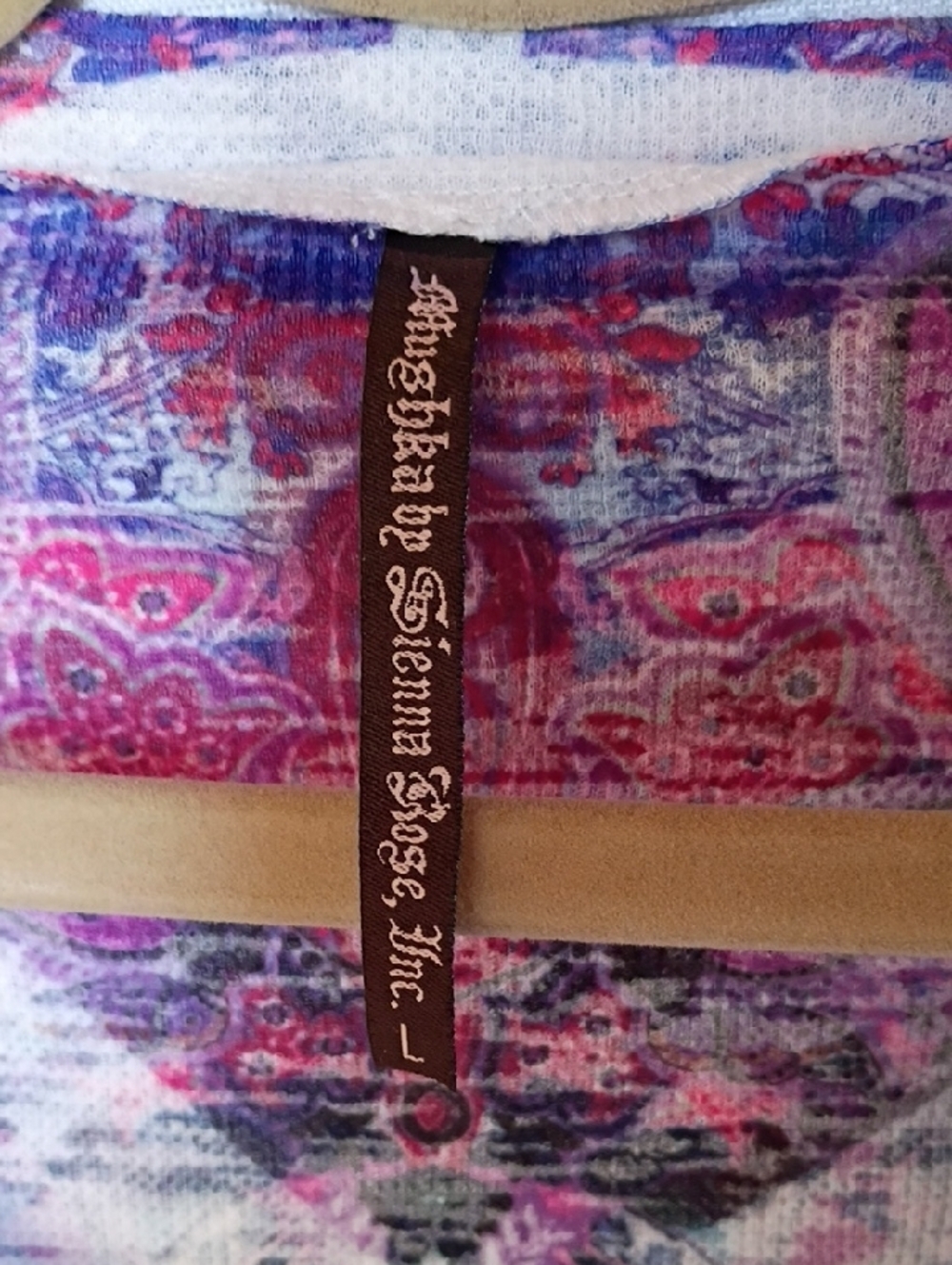 Mushka By Siena Rose Boho Paisley V-Neck Long Sleeve Top - Pink, Turquoise Sz L - Picture 4 of 6
